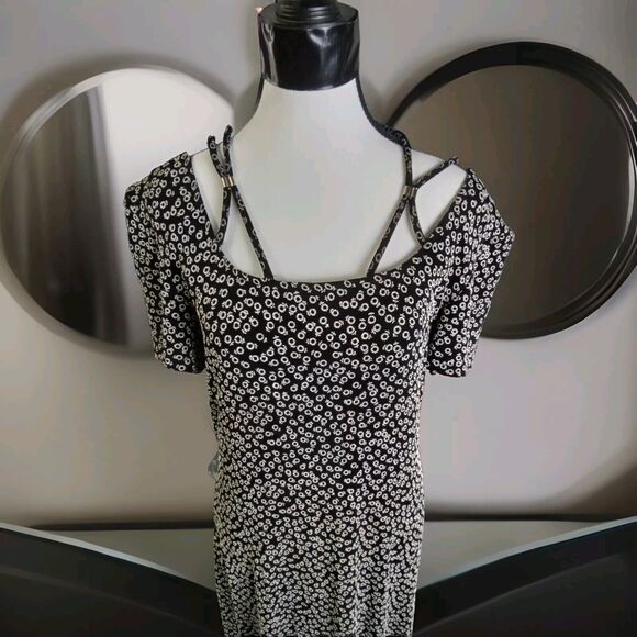 Joseph Ribkoff Maxi Dress Floral Black Size 12 Slit Sides Zip Back Stretch - Picture 2 of 11